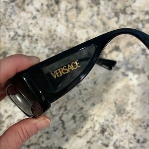 Versace Glossy Black Sunglasses with Gold Logo